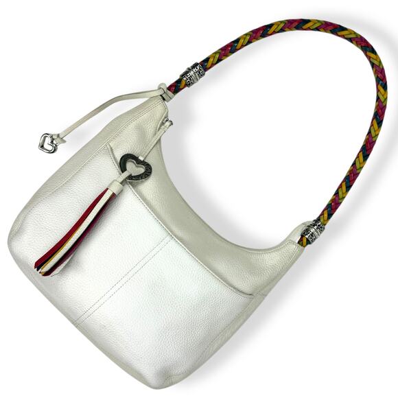 BRIGHTON Barbados Ziptop Hobo white leather shoulder bag with rainbow strap - Picture 5 of 16
